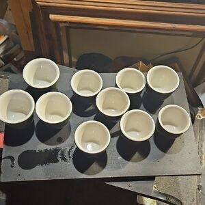 Set of 10 Vintage Hall China Green and White Ceramic Cups